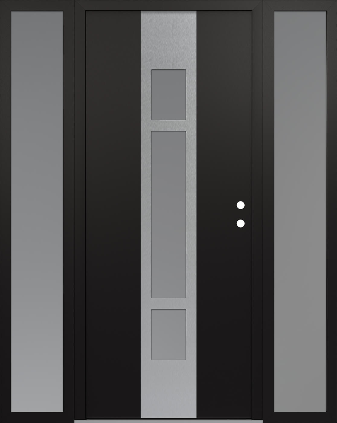 Modern Steel Front Door DIAMOND A9 60" X 80" BLACK/WHITE FROSTED GLASS PANEL STAINLESS STEEL LHI WITH 2 SIDELITES FROSTED GLASS
