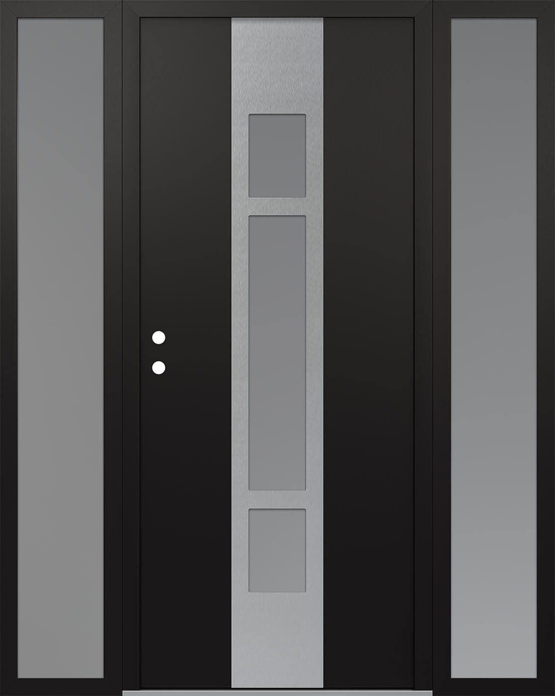 Modern Steel Front Door DIAMOND A9 60" X 80" BLACK/WHITE FROSTED GLASS PANEL STAINLESS STEEL RHI WITH 2 SIDELITES FROSTED GLASS