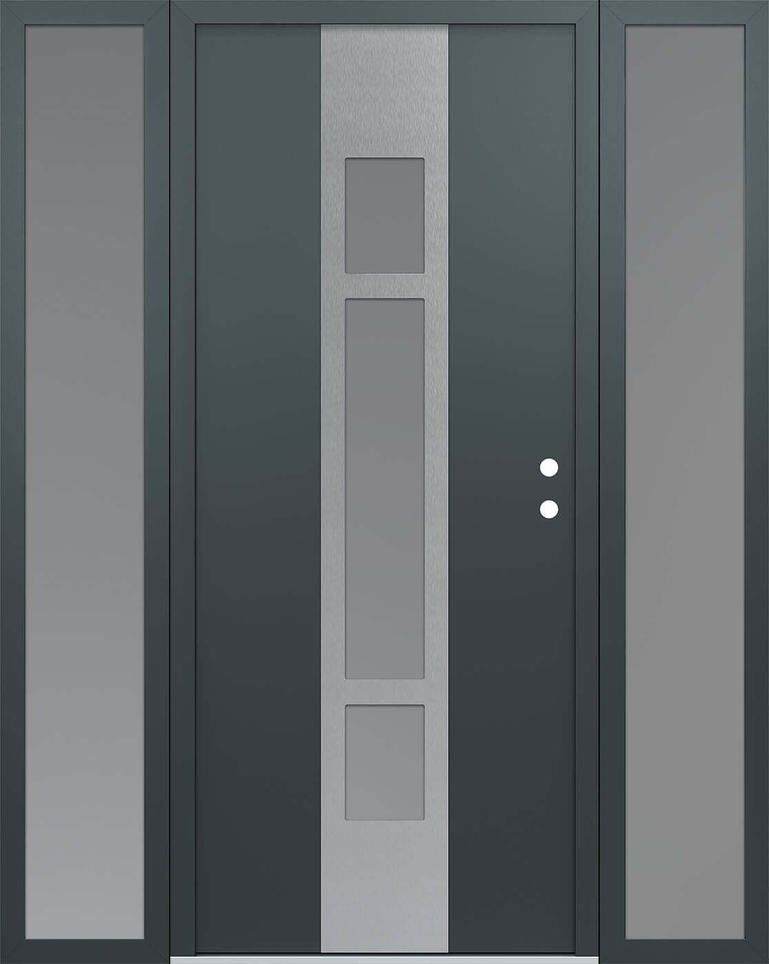 Modern Steel Front Door DIAMOND A9 64" X 80" ANTHRACITE/ANTHRACITE FROSTED GLASS PANEL STAINLESS STEEL LHI WITH 2 SIDELITES FROSTED GLASS