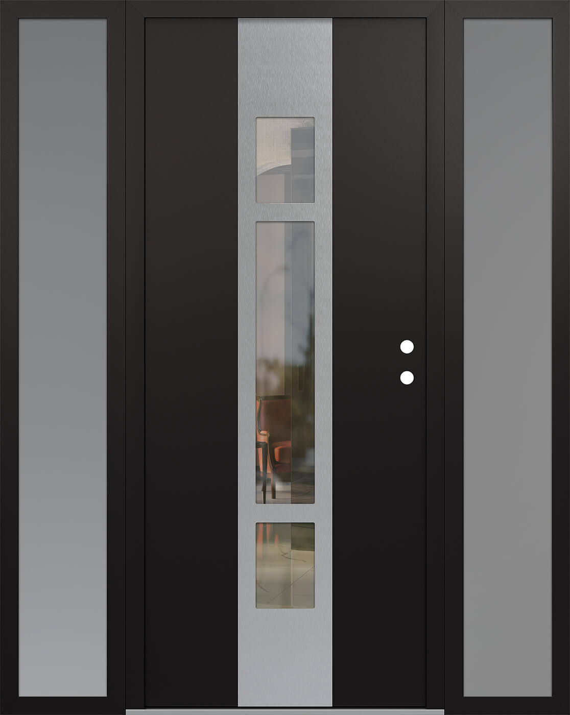Modern Steel Front Door DIAMOND A9 64" X 80" BLACK/BLACK CLEAR GLASS PANEL STAINLESS STEEL LHI WITH 2 SIDELITES FROSTED GLASS