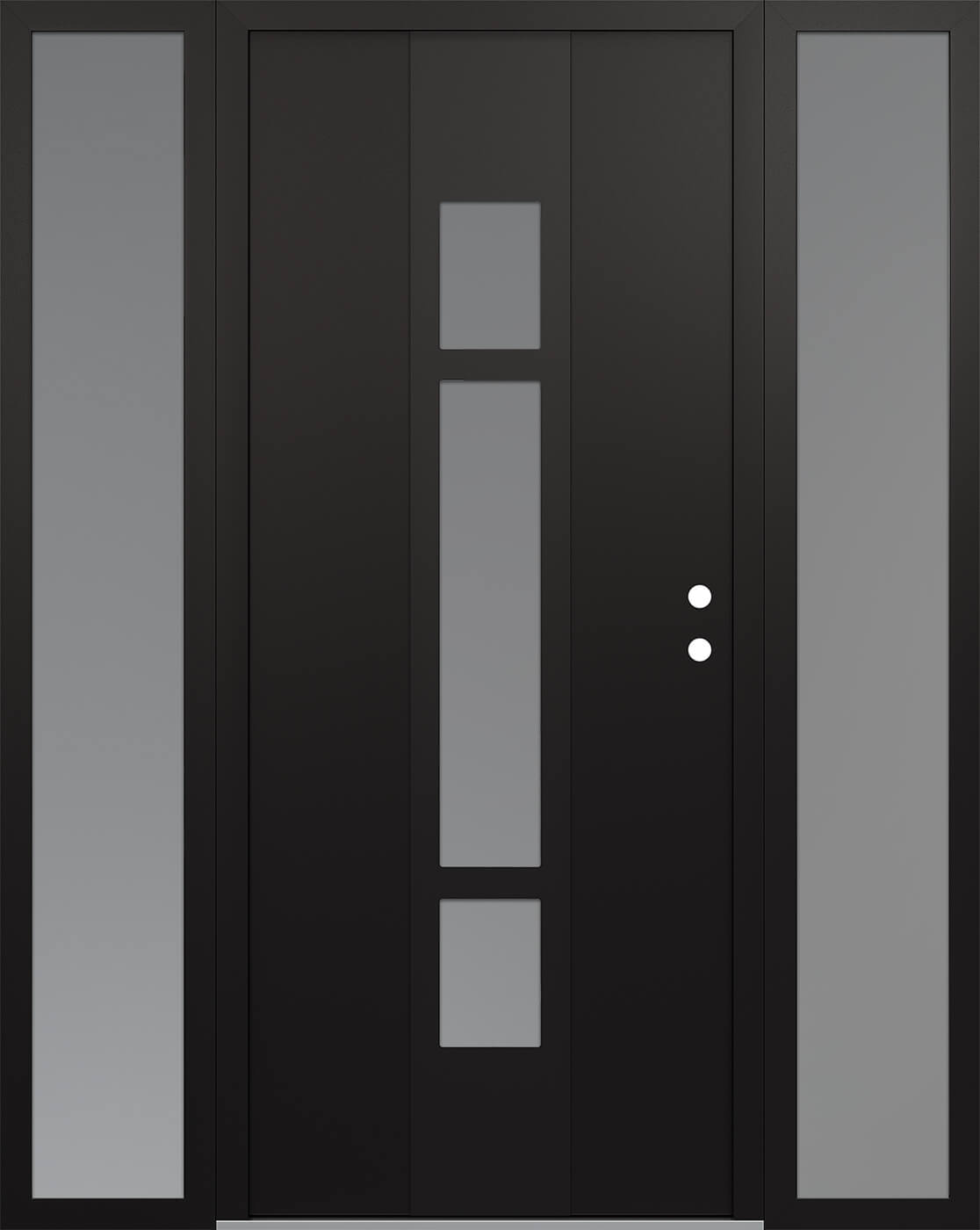 Modern Steel Front Door DIAMOND A9 64" X 80" BLACK/WHITE FROSTED GLASS PANEL BLACK LHI WITH 2 SIDELITES FROSTED GLASS