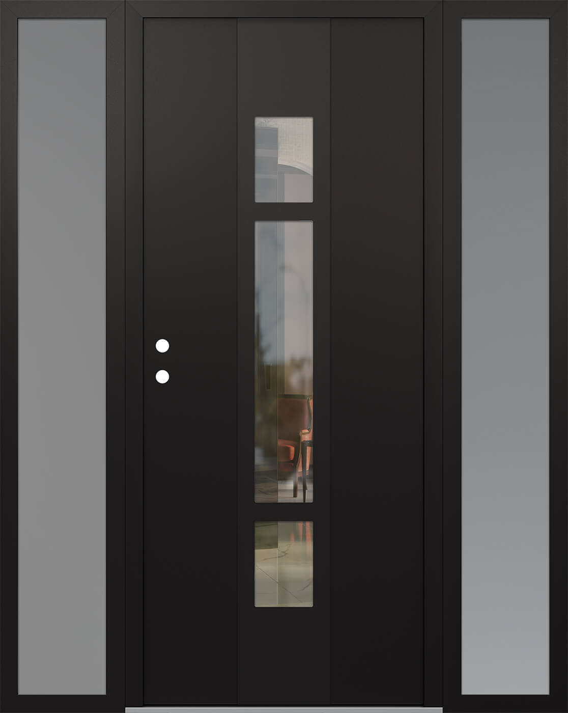 Modern Steel Front Door DIAMOND A9 68" X 80" BLACK/BLACK CLEAR GLASS PANEL BLACK RHI WITH 2 SIDELITES FROSTED GLASS