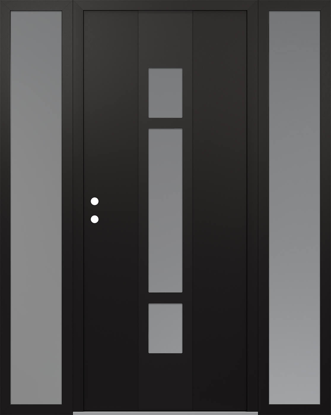 Modern Steel Front Door DIAMOND A9 68" X 80" BLACK/WHITE FROSTED GLASS PANEL BLACK RHI WITH 2 SIDELITES FROSTED GLASS