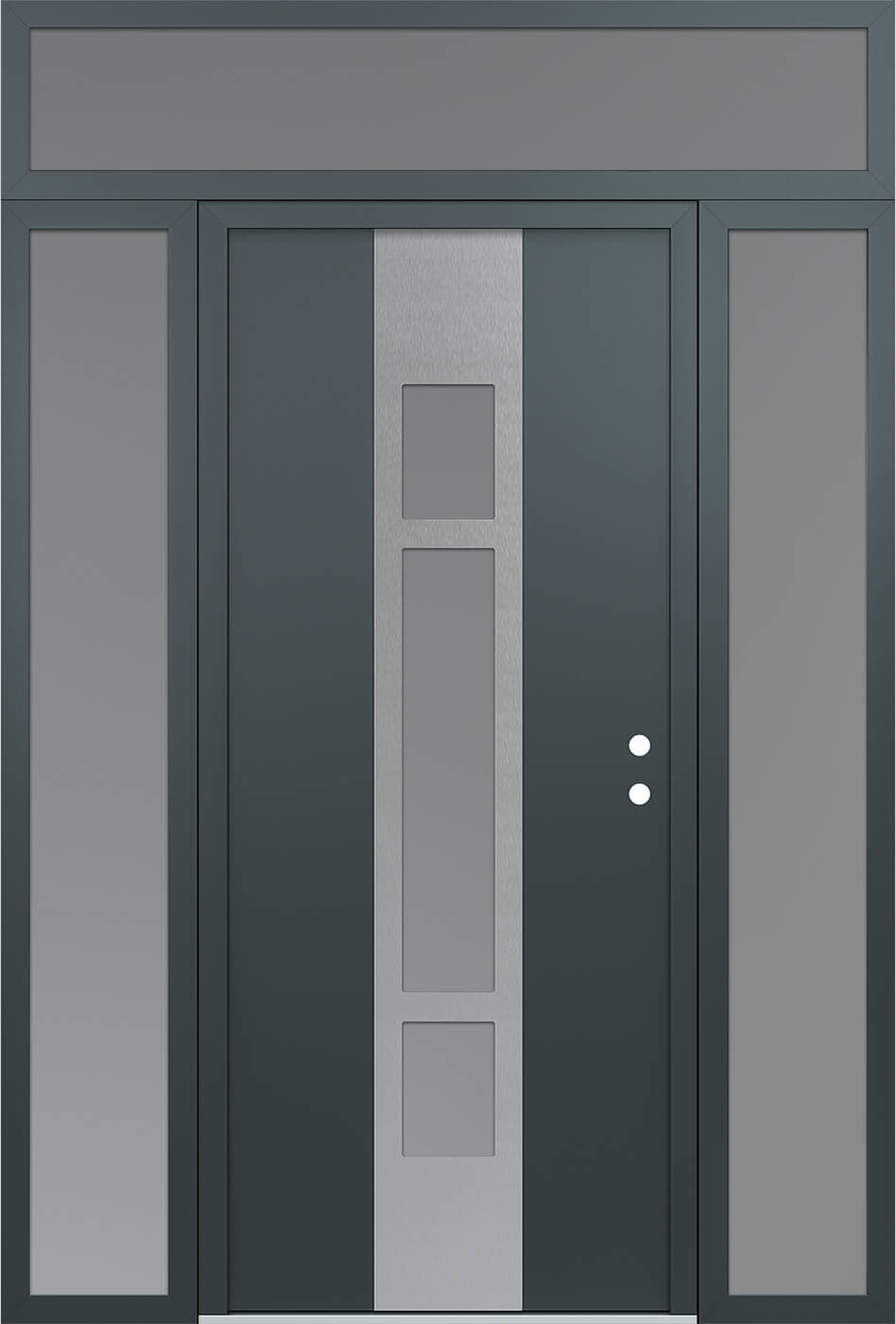 Modern Steel Front Door DIAMOND A9 68" X 96" ANTHRACITE/ANTHRACITE FROSTED GLASS PANEL STAINLESS STEEL LHI WITH 2 SIDELITES AND TRANSOM FROSTED GLASS
