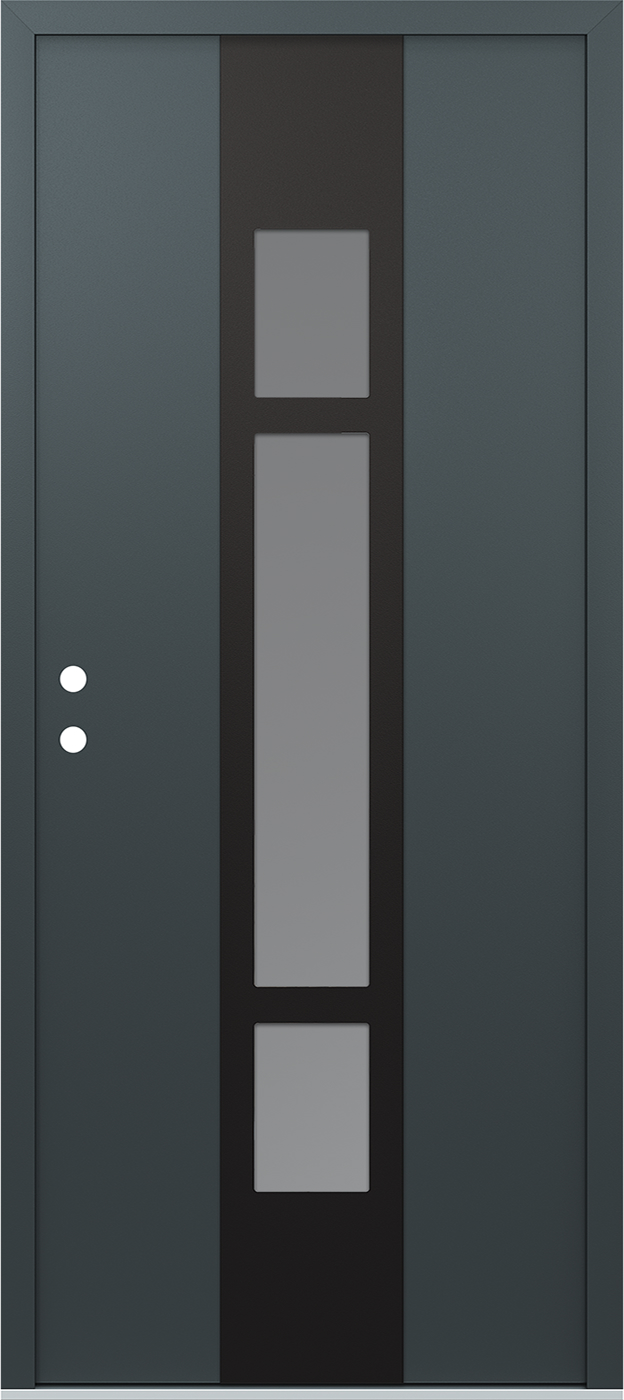 MODERN STEEL FRONT DOOR DIAMOND A9 36" X 80" ANTHRACITE/ANTHRACITE FROSTED GLASS PANEL BLACK RHI