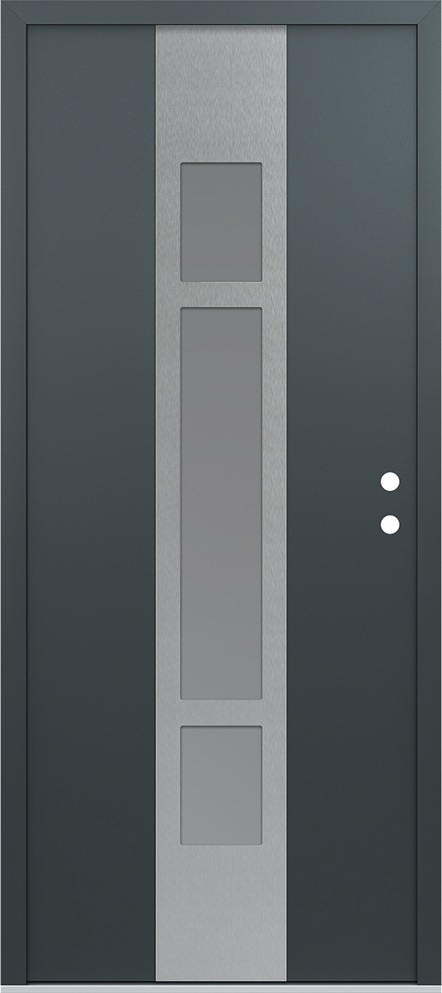 Modern Steel Front Door DIAMOND A9 36" X 80" ANTHRACITE/ANTHRACITE FROSTED GLASS PANEL STAINLESS STEEL LHI