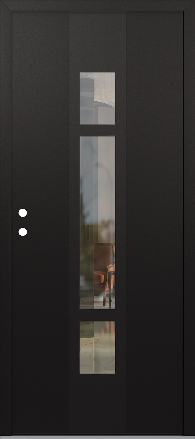MODERN STEEL FRONT DOOR DIAMOND A9 36" X 80" BLACK/BLACK CLEAR GLASS PANEL BLACK RHI
