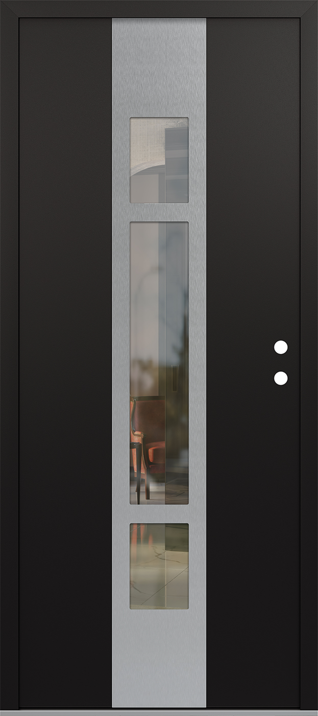 MODERN STEEL FRONT DOOR DIAMOND A9 36" X 80" BLACK/BLACK CLEAR GLASS PANEL STAINLESS STEEL LHI