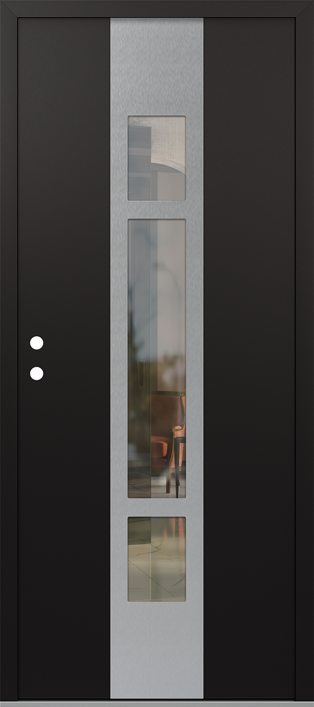 MODERN STEEL FRONT DOOR DIAMOND A9 36" X 80" BLACK/BLACK CLEAR GLASS PANEL STAINLESS STEEL RHI