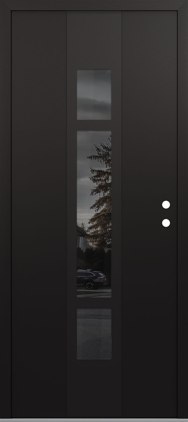 MODERN STEEL FRONT DOOR DIAMOND A9 36" X 80" BLACK/BLACK MIRRORED GLASS PANEL BLACK LHI