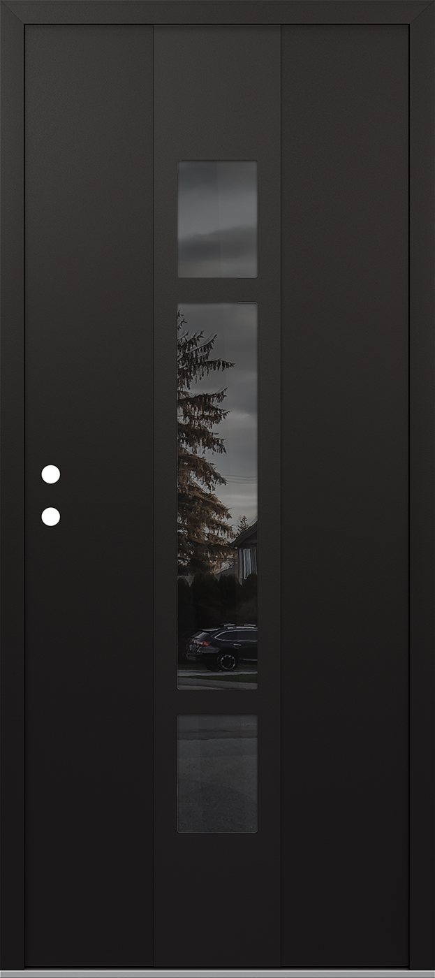 MODERN STEEL FRONT DOOR DIAMOND A9 36" X 80" BLACK/BLACK MIRRORED GLASS PANEL BLACK RHI