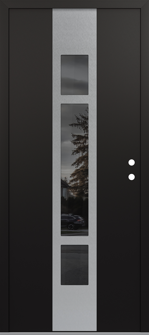 MODERN STEEL FRONT DOOR DIAMOND A9 36" X 80" BLACK/BLACK MIRRORED GLASS PANEL STAINLESS STEEL LHI