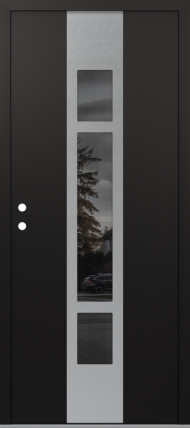 MODERN STEEL FRONT DOOR DIAMOND A9 36" X 80" BLACK/BLACK MIRRORED GLASS PANEL STAINLESS STEEL RHI