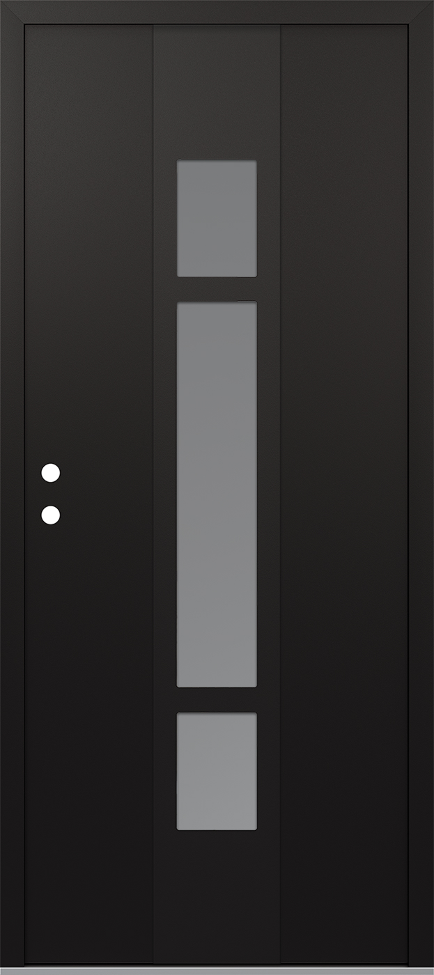 MODERN STEEL FRONT DOOR DIAMOND A9 36" X 80" BLACK/WHITE FROSTED GLASS PANEL BLACK RHI