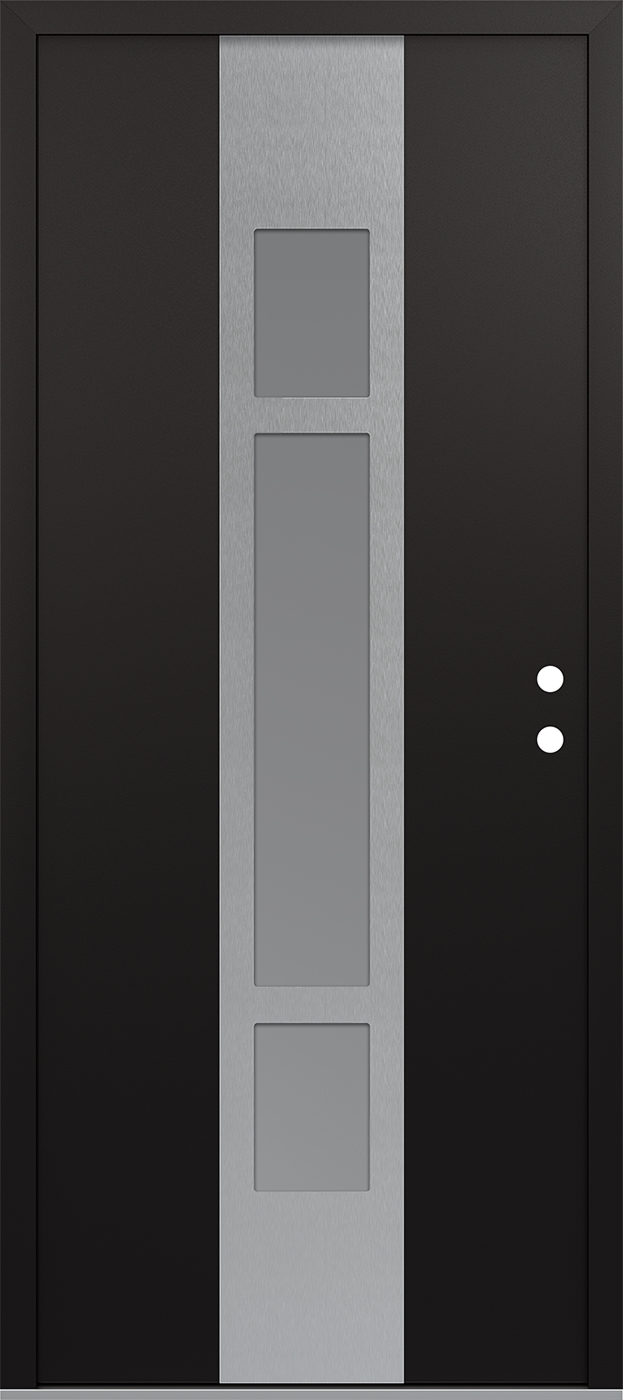 MODERN STEEL FRONT DOOR DIAMOND A9 36" X 80" BLACK/WHITE FROSTED GLASS PANEL STAINLESS STEEL LHI