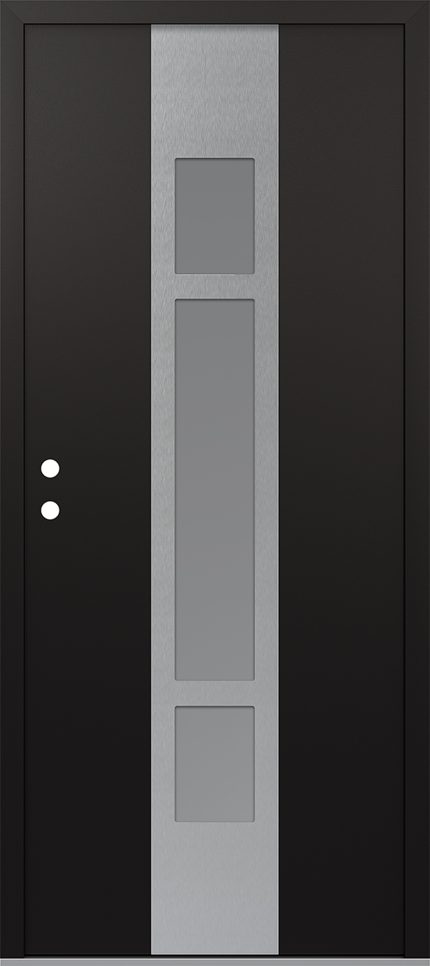 MODERN STEEL FRONT DOOR DIAMOND A9 36" X 80" BLACK/WHITE FROSTED GLASS PANEL STAINLESS STEEL RHI