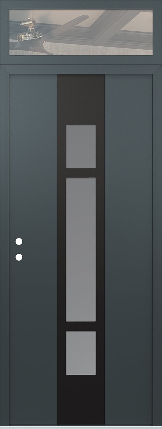 Modern Steel Front Door DIAMOND A9 36" X 96" ANTHRACITE/ANTHRACITE FROSTED GLASS PANEL BLACK RHI WITH TRANSOM MIRRORED GLASS