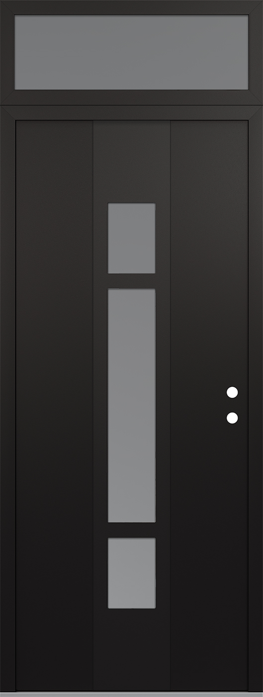 MODERN STEEL FRONT DOOR DIAMOND A9 36" X 96" BLACK/WHITE FROSTED GLASS PANEL BLACK LHI WITH TRANSOM FROSTED GLASS