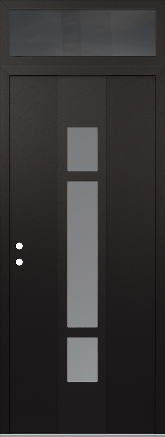 MODERN STEEL FRONT DOOR DIAMOND A9 36" X 96" BLACK/WHITE FROSTED GLASS PANEL BLACK RHI WITH TRANSOM MIRRORED GLASS