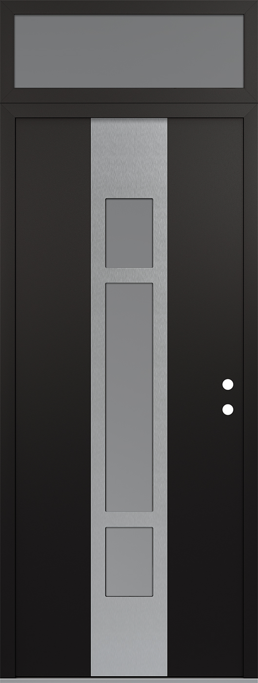 MODERN STEEL FRONT DOOR DIAMOND A9 36" X 96" BLACK/WHITE FROSTED GLASS PANEL STAINLESS STEEL LHI WITH TRANSOM CLEAR GLASS