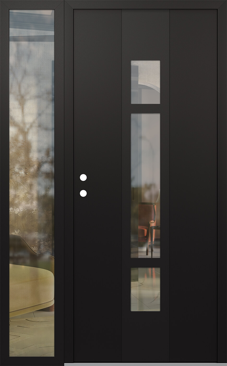 MODERN STEEL FRONT DOOR DIAMOND A9 52" X 80" BLACK/BLACK CLEAR GLASS PANEL BLACK RHI WITH SIDELITE CLEAR GLASS