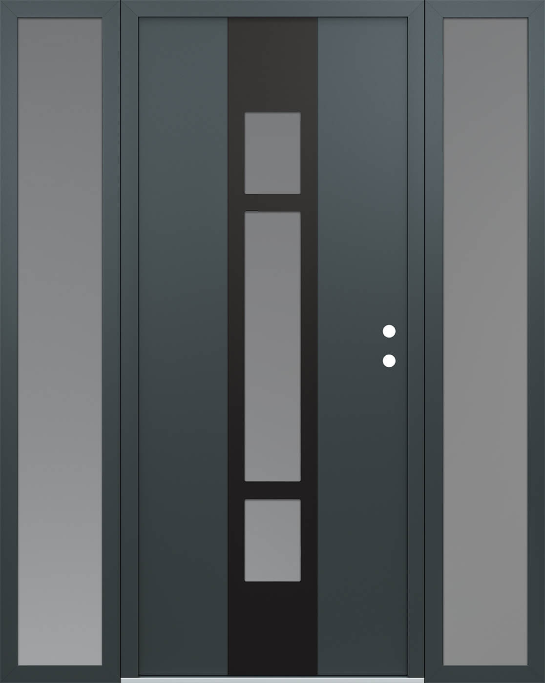Modern Steel Front Door DIAMOND A9 60" X 80" ANTHRACITE/ANTHRACITE FROSTED GLASS PANEL BLACK LHI WITH 2 SIDELITES CLEAR GLASS
