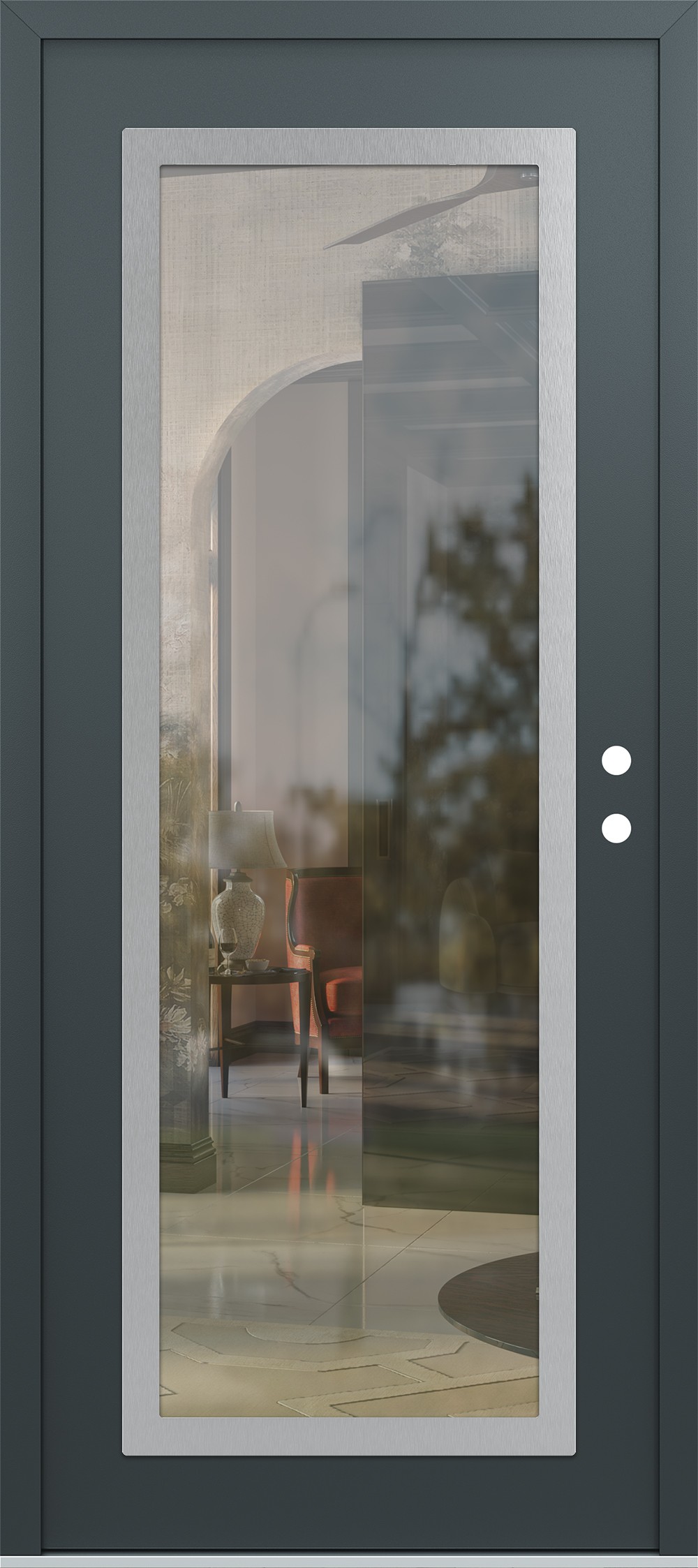 Modern Steel Front Door Diamond C1 36" x 80" anthracite/anthracite clear Glass Panel stainless steel LHI
