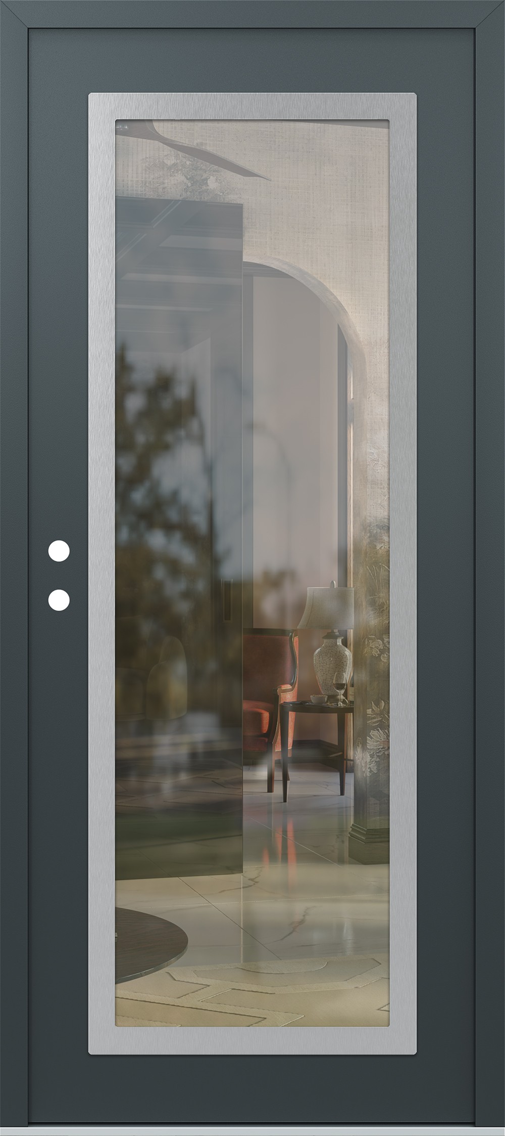 Modern Steel Front Door Diamond C1 36" x 80" anthracite/anthracite clear Glass Panel stainless steel RHI