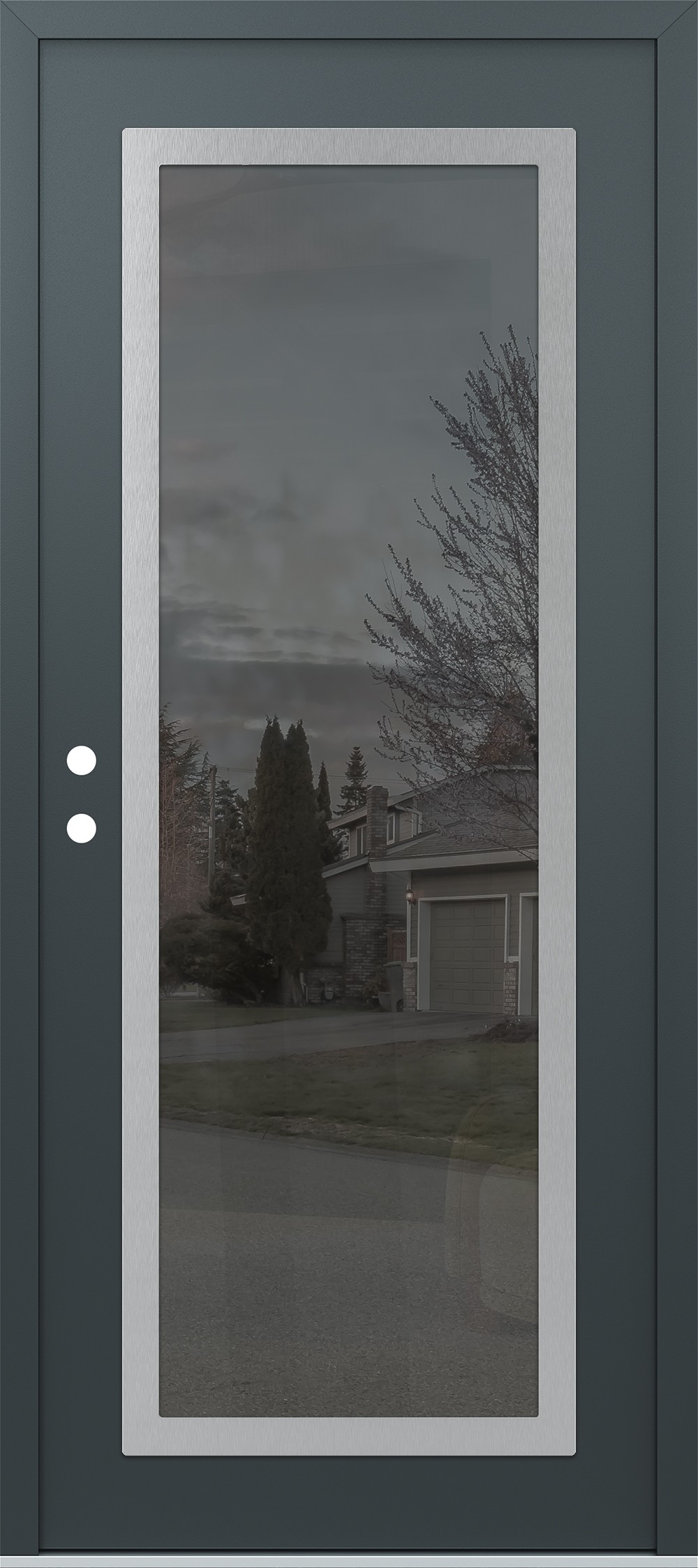 Modern Steel Front Door Diamond C1 36" x 80" anthracite/anthracite mirrored Glass Panel stainless steel RHI