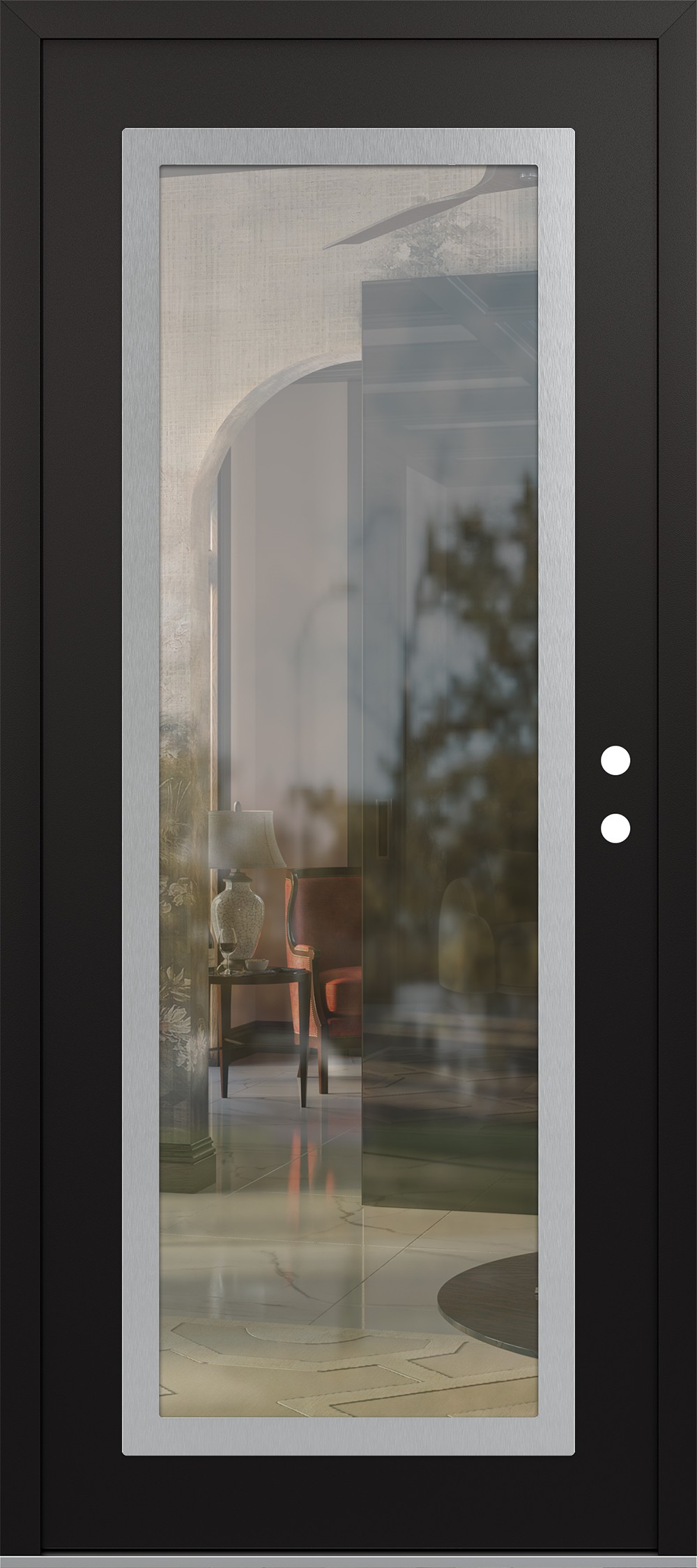 Modern Steel Front Door Diamond C1 36" x 80" black/black clear Glass Panel stainless steel LHI