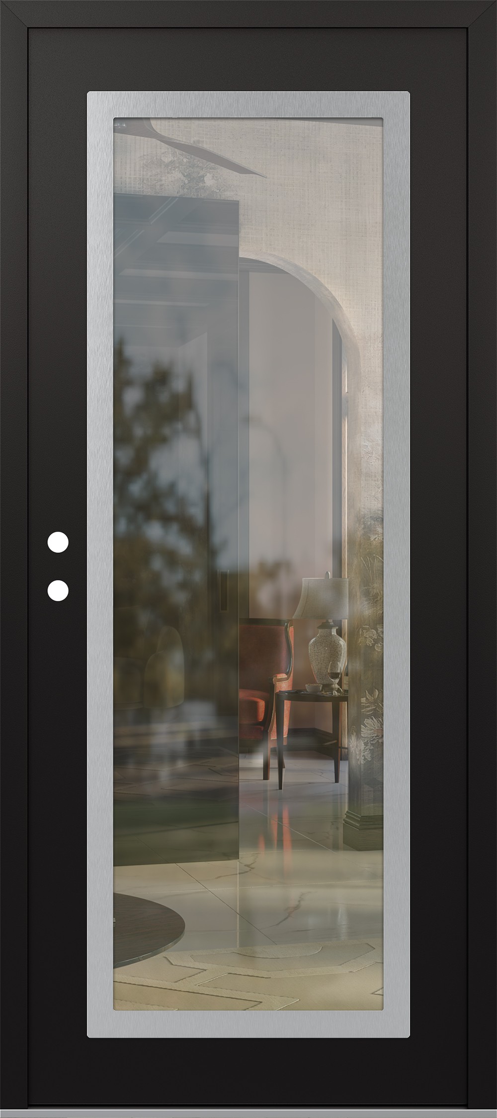 Modern Steel Front Door Diamond C1 36" x 80" black/black clear Glass Panel stainless steel RHI