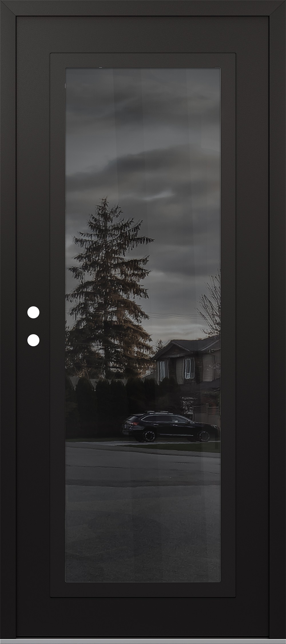 Modern Steel Front Door Diamond C1 36" x 80" black/black mirrored Glass Panel black RHI