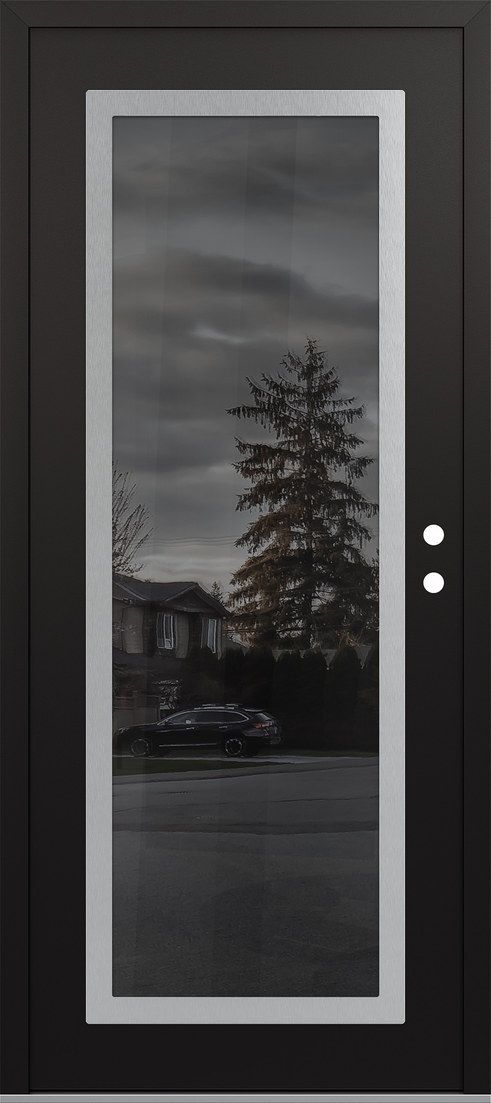 Modern Steel Front Door Diamond C1 36" x 80" black/black mirrored Glass Panel stainless steel LHI