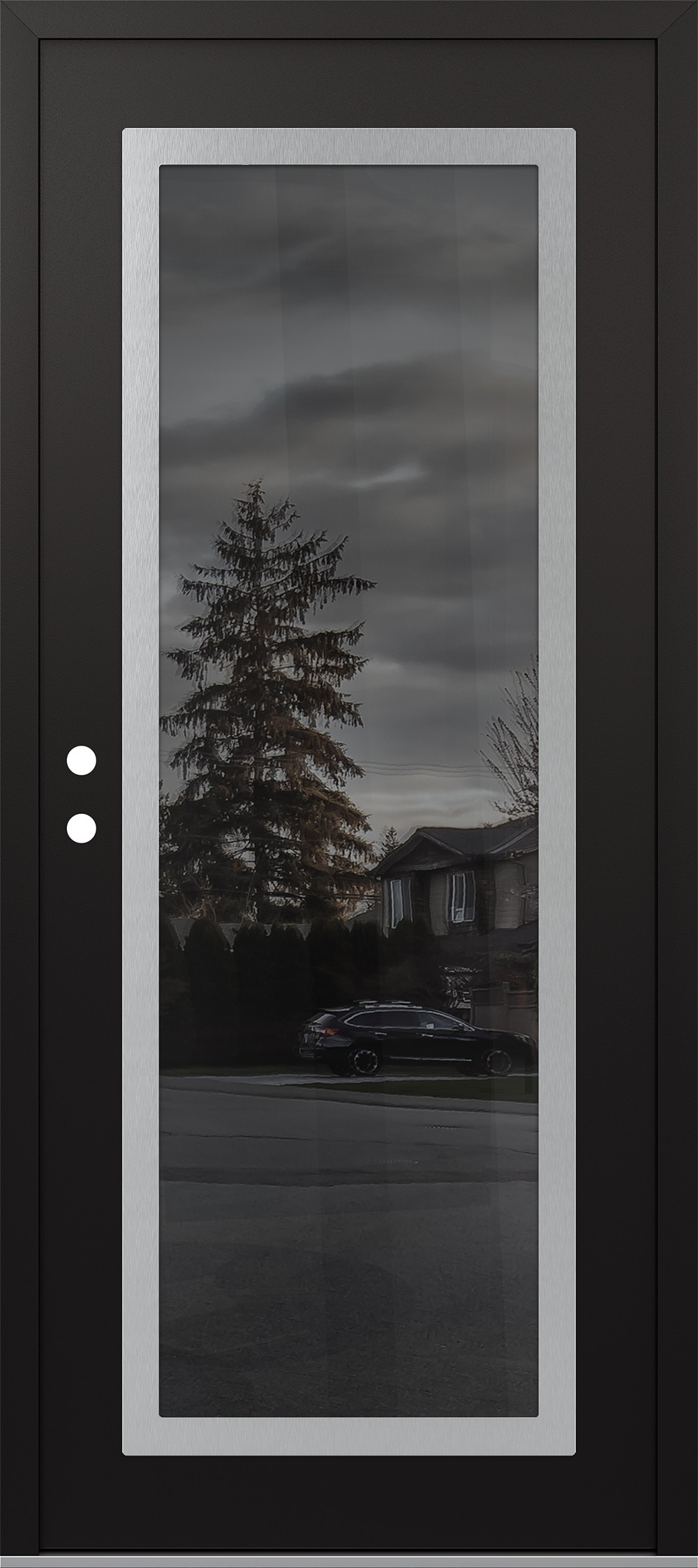 Modern Steel Front Door Diamond C1 36" x 80" black/black mirrored Glass Panel stainless steel RHI