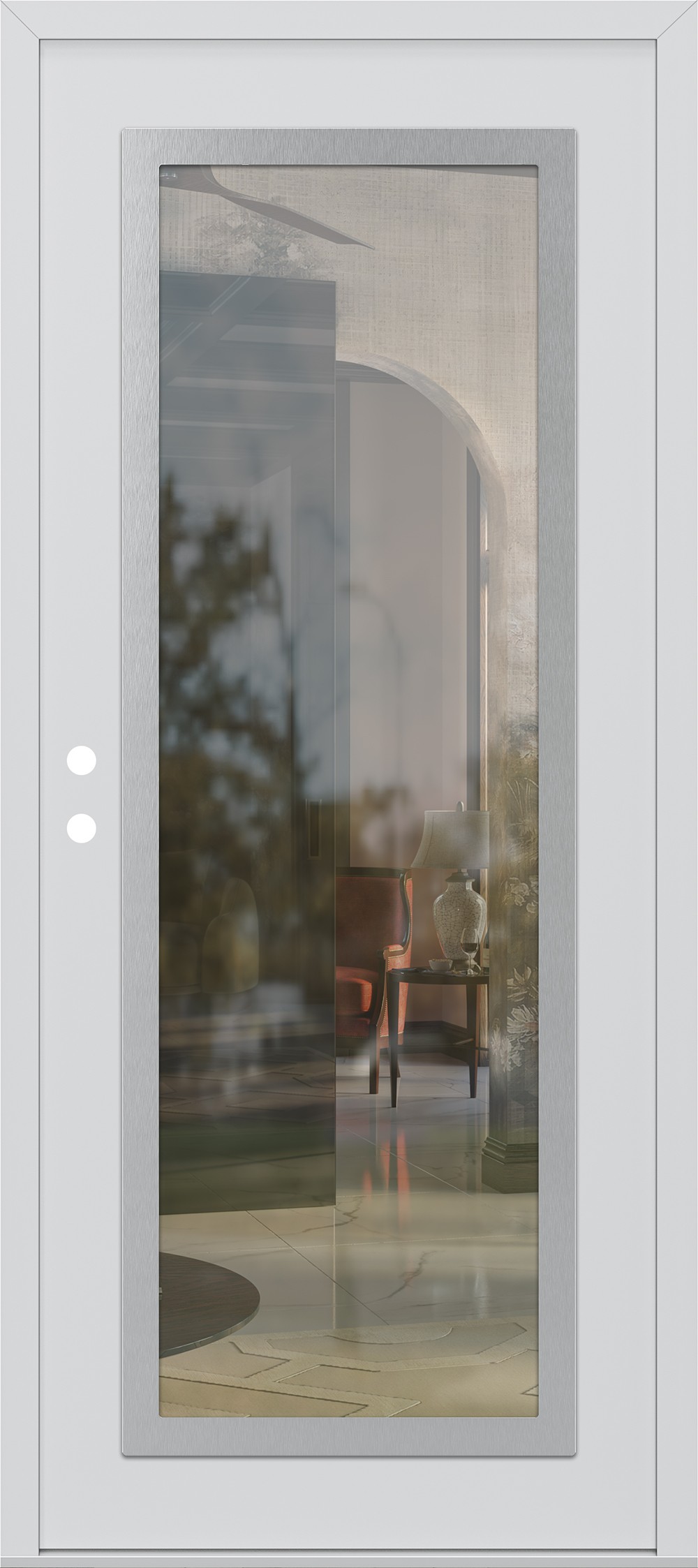 Modern Steel Front Door Diamond C1 36" x 80" white/white clear Glass Panel stainless steel RHI