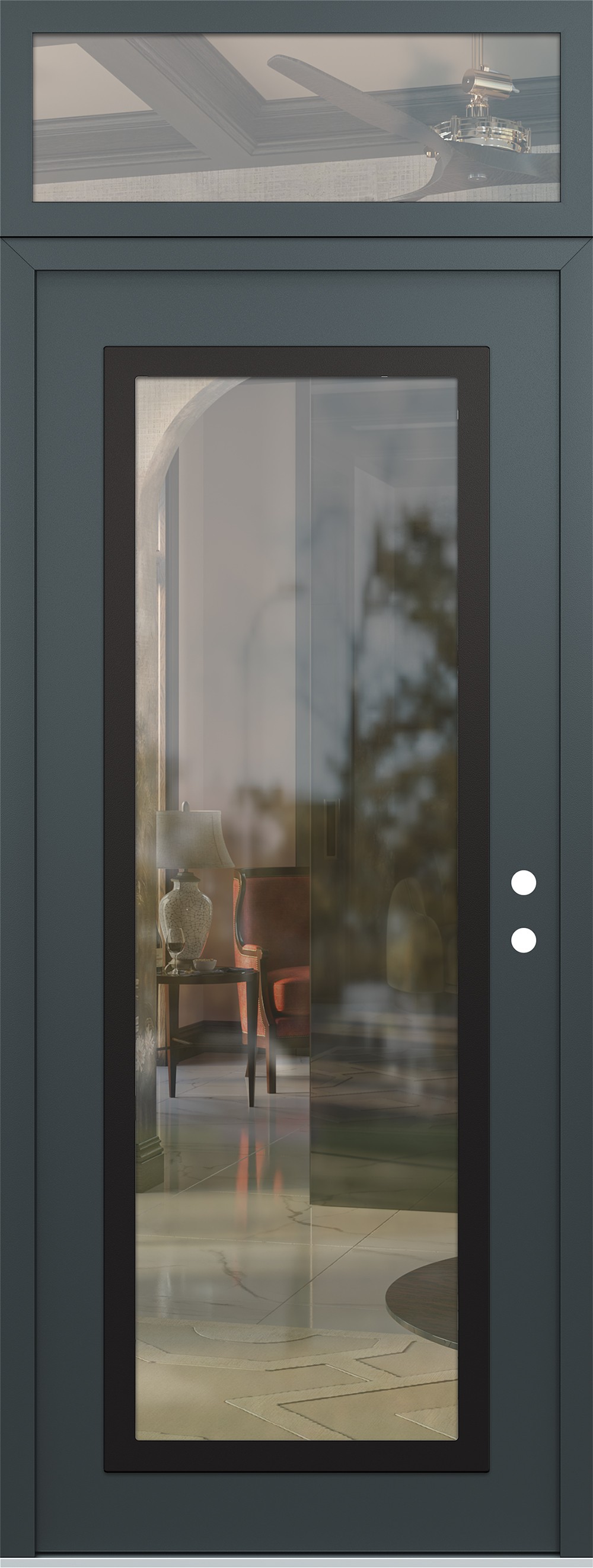 Modern Steel Front Door DIAMOND C1 36" X 96" ANTHRACITE/ANTHRACITE CLEAR GLASS PANEL BLACK LHI WITH TRANSOM CLEAR GLASS