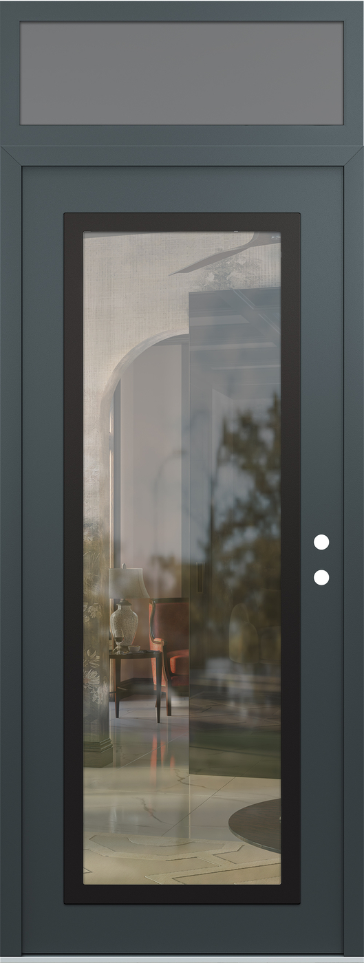 Modern Steel Front Door DIAMOND C1 36" X 96" ANTHRACITE/ANTHRACITE CLEAR GLASS PANEL BLACK LHI WITH TRANSOM FROSTED GLASS