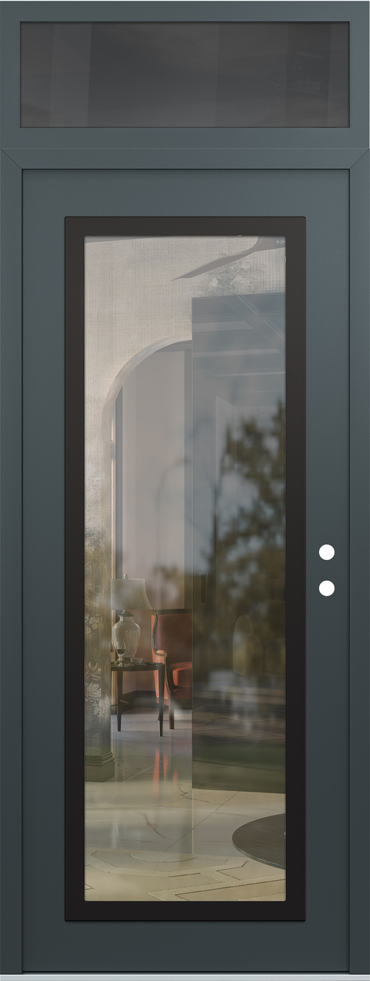Modern Steel Front Door DIAMOND C1 36" X 96" ANTHRACITE/ANTHRACITE CLEAR GLASS PANEL BLACK LHI WITH TRANSOM MIRRORED GLASS