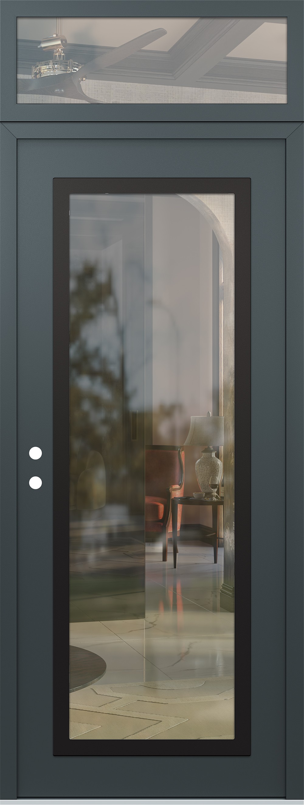 Modern Steel Front Door DIAMOND C1 36" X 96" ANTHRACITE/ANTHRACITE CLEAR GLASS PANEL BLACK RHI WITH TRANSOM CLEAR GLASS