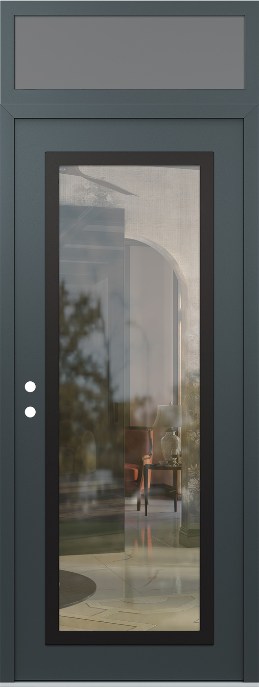 Modern Steel Front Door DIAMOND C1 36" X 96" ANTHRACITE/ANTHRACITE CLEAR GLASS PANEL BLACK RHI WITH TRANSOM FROSTED GLASS