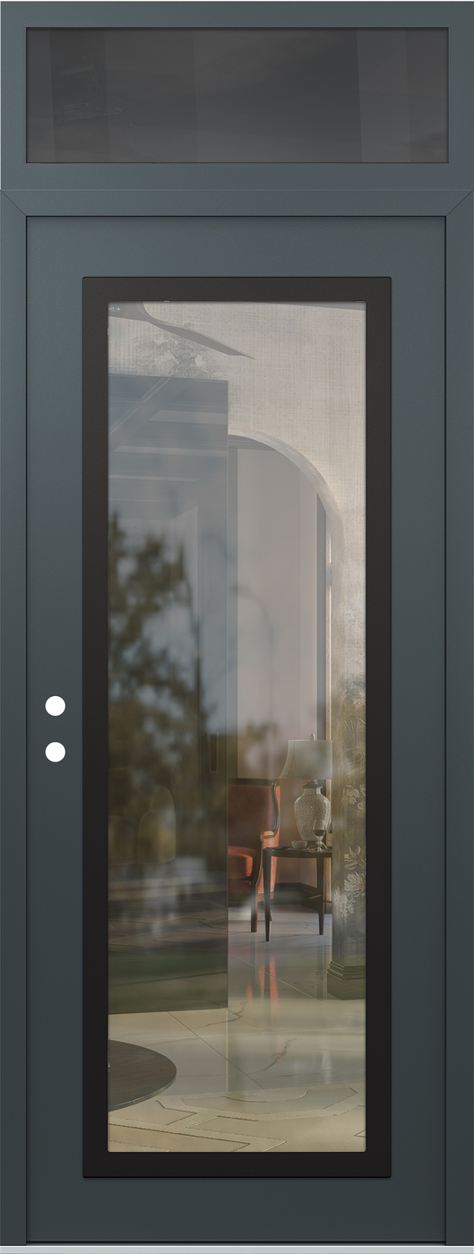 Modern Steel Front Door DIAMOND C1 36" X 96" ANTHRACITE/ANTHRACITE CLEAR GLASS PANEL BLACK RHI WITH TRANSOM MIRRORED GLASS