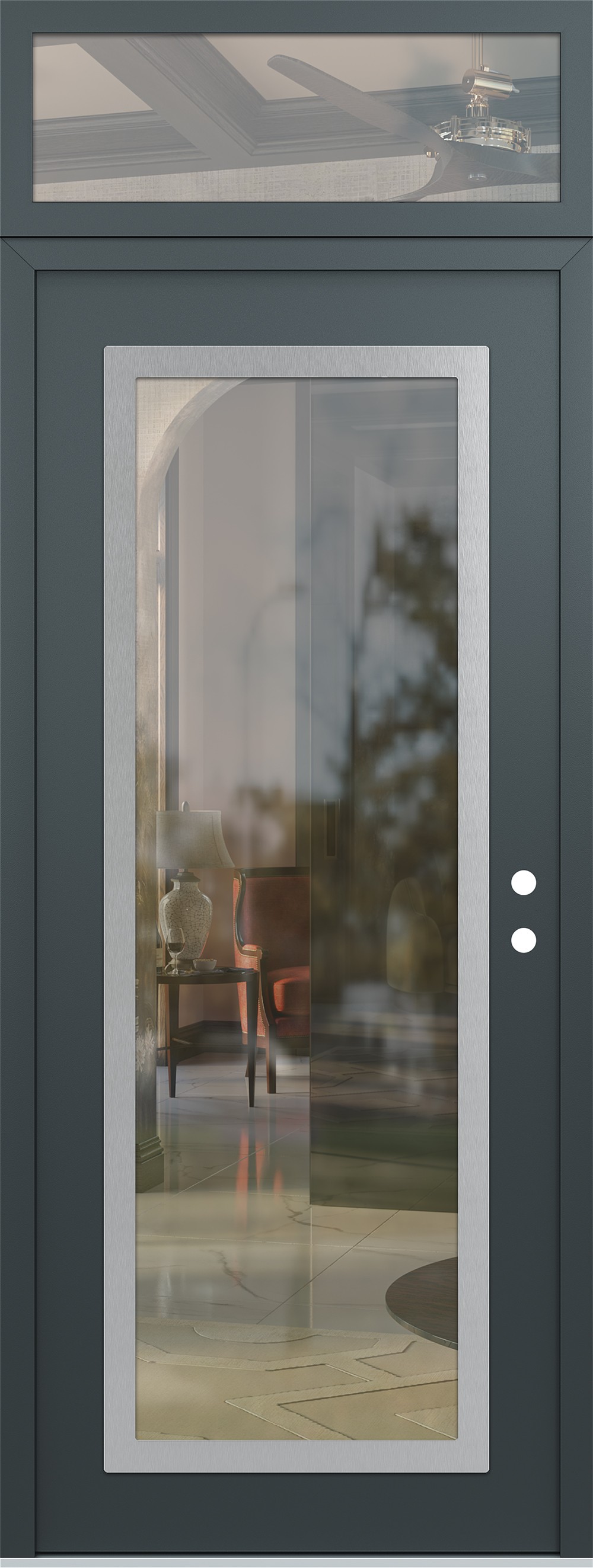 Modern Steel Front Door DIAMOND C1 36" X 96" ANTHRACITE/ANTHRACITE CLEAR GLASS PANEL STAINLESS STEEL LHI WITH TRANSOM CLEAR GLASS