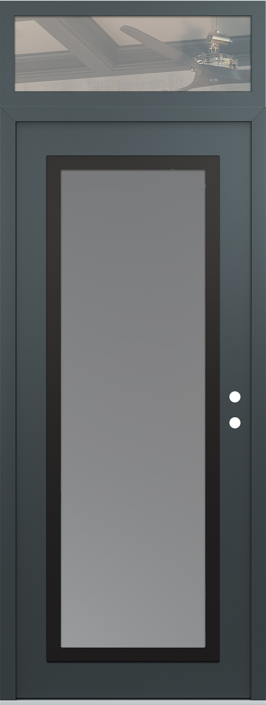 Modern Steel Front Door DIAMOND C1 36" X 96" ANTHRACITE/ANTHRACITE FROSTED GLASS PANEL BLACK LHI WITH TRANSOM CLEAR GLASS