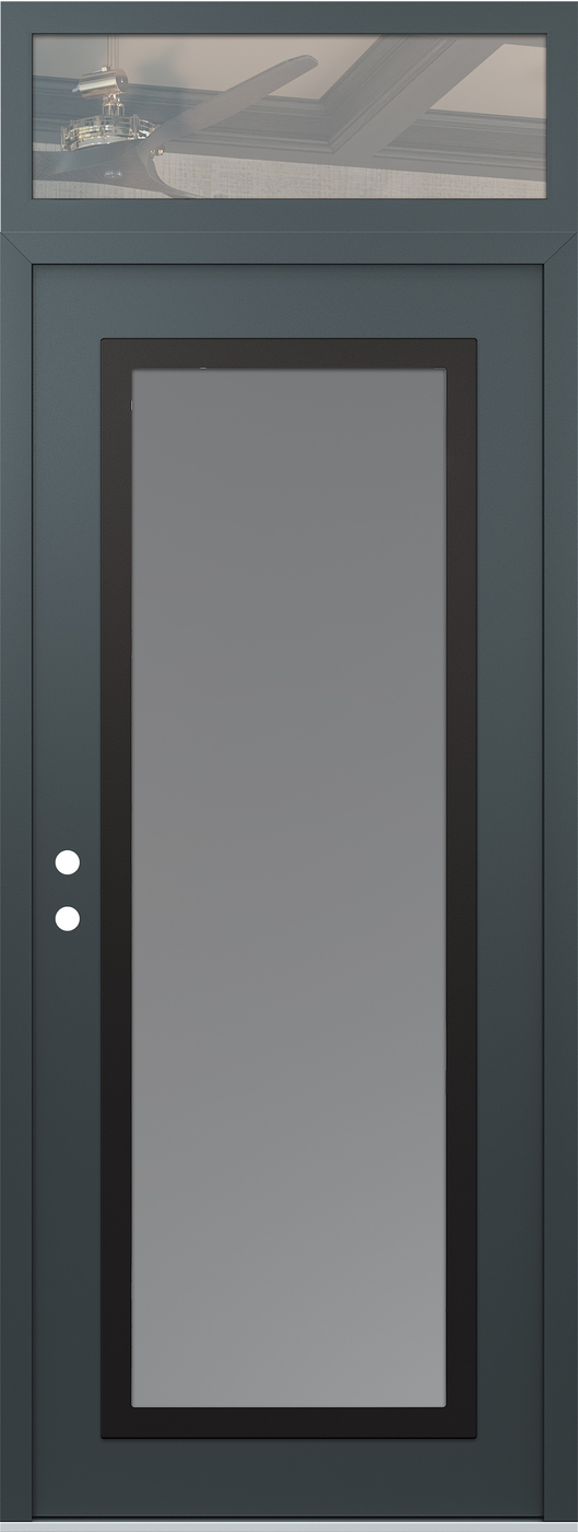 Modern Steel Front Door DIAMOND C1 36" X 96" ANTHRACITE/ANTHRACITE FROSTED GLASS PANEL BLACK RHI WITH TRANSOM CLEAR GLASS