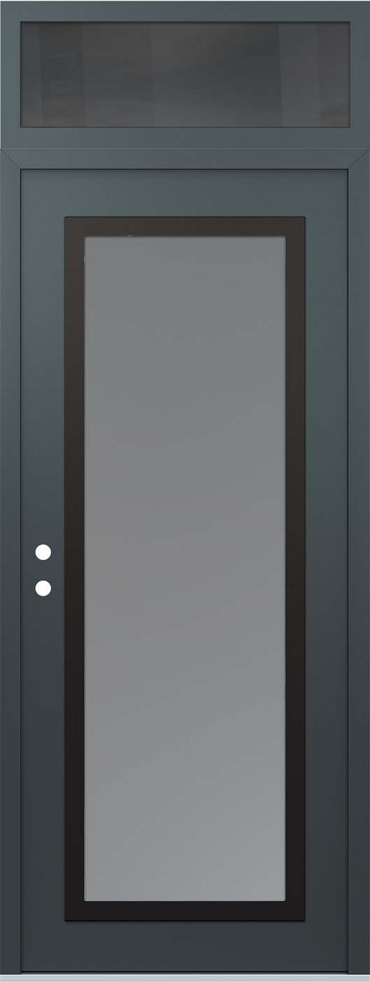 Modern Steel Front Door DIAMOND C1 36" X 96" ANTHRACITE/ANTHRACITE FROSTED GLASS PANEL BLACK RHI WITH TRANSOM MIRRORED GLASS