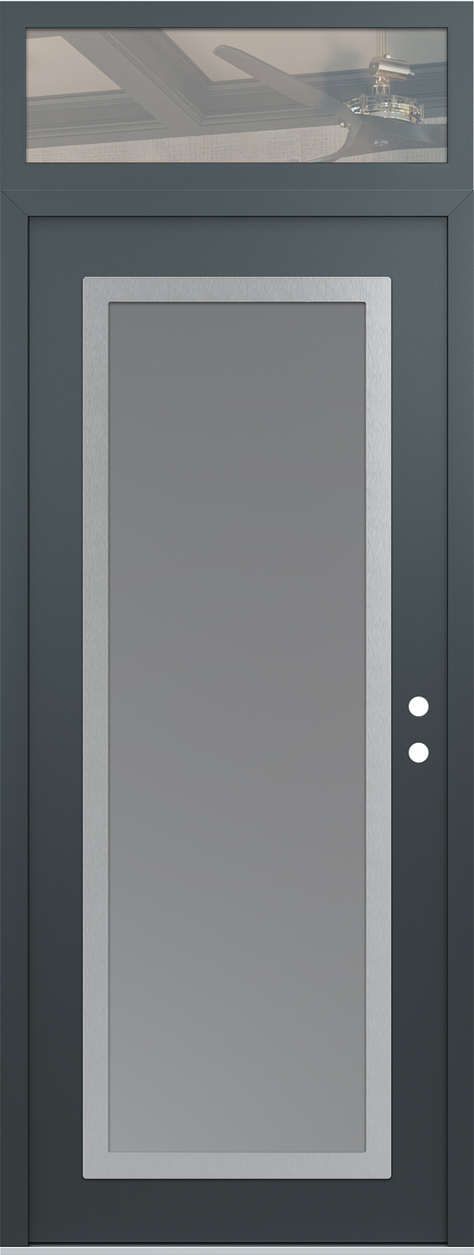 Modern Steel Front Door DIAMOND C1 36" X 96" ANTHRACITE/ANTHRACITE FROSTED GLASS PANEL STAINLESS STEEL LHI WITH TRANSOM CLEAR GLASS