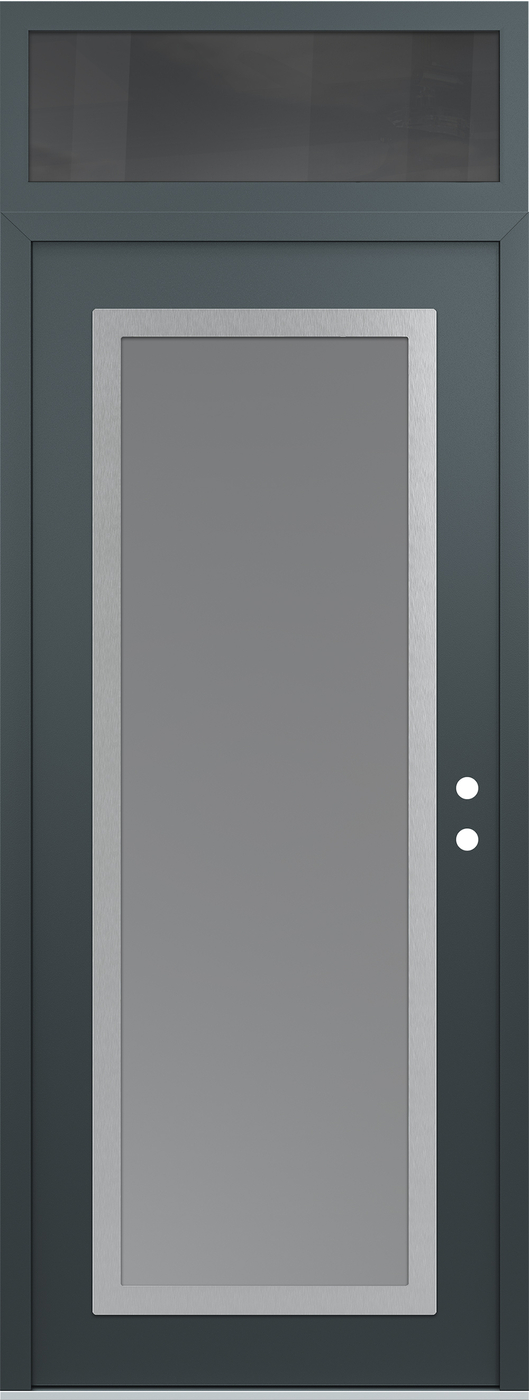 Modern Steel Front Door DIAMOND C1 36" X 96" ANTHRACITE/ANTHRACITE FROSTED GLASS PANEL STAINLESS STEEL LHI WITH TRANSOM MIRRORED GLASS