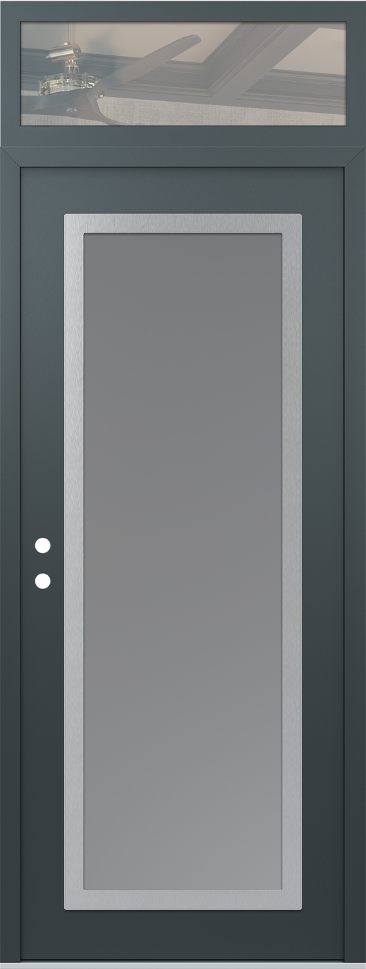 Modern Steel Front Door DIAMOND C1 36" X 96" ANTHRACITE/ANTHRACITE FROSTED GLASS PANEL STAINLESS STEEL RHI WITH TRANSOM CLEAR GLASS