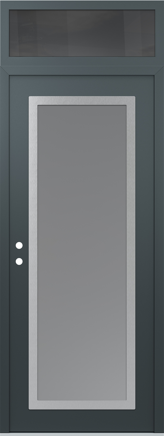 Modern Steel Front Door DIAMOND C1 36" X 96" ANTHRACITE/ANTHRACITE FROSTED GLASS PANEL STAINLESS STEEL RHI WITH TRANSOM MIRRORED GLASS