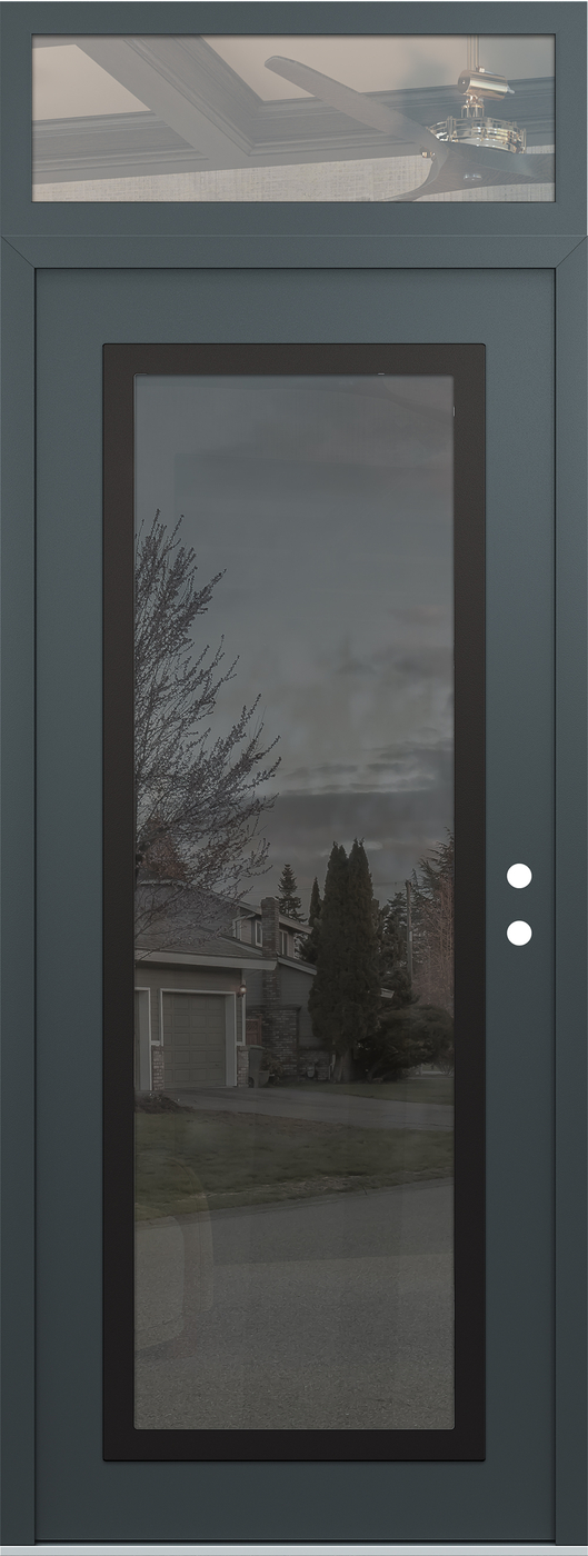 Modern Steel Front Door DIAMOND C1 36" X 96" ANTHRACITE/ANTHRACITE MIRRORED GLASS PANEL BLACK LHI WITH TRANSOM CLEAR GLASS